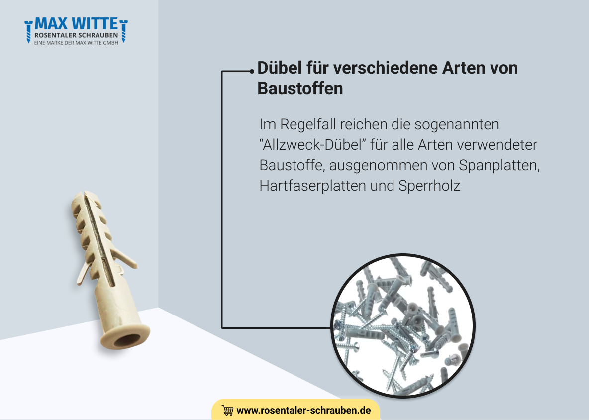 Dübel für verschiedene Arten von Baustoffen