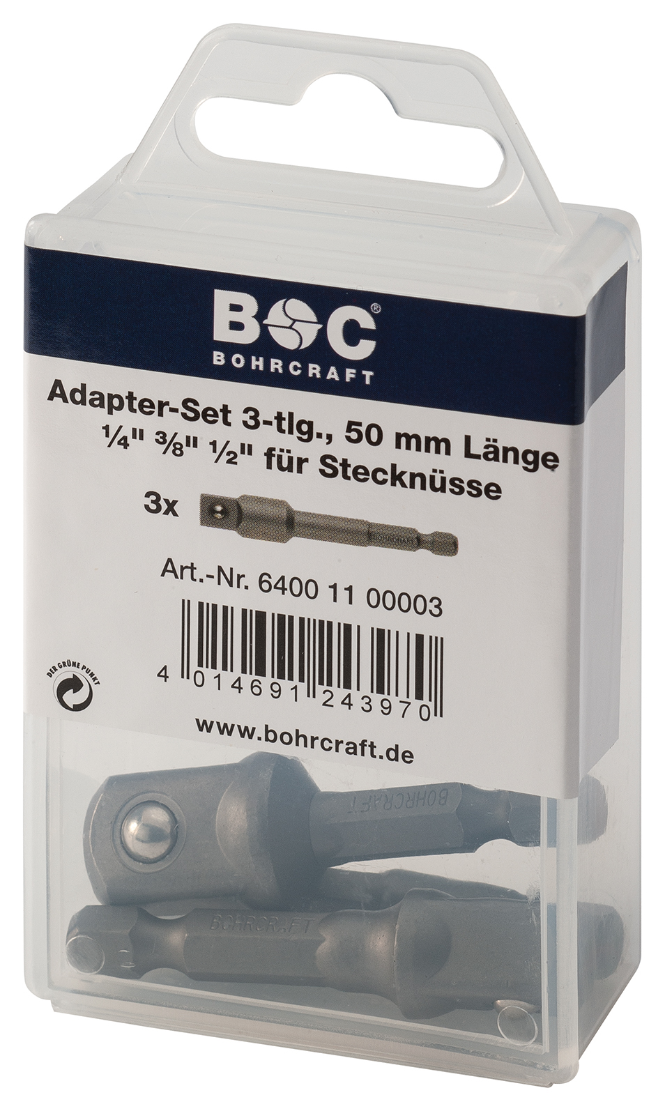 1/4" Bit Adapter Satz, 3-tlg. für Stecknüsse 1/4", 3/8", 1/2"